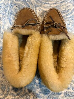 L.L. Bean Brown Suede Shearling Moccasins